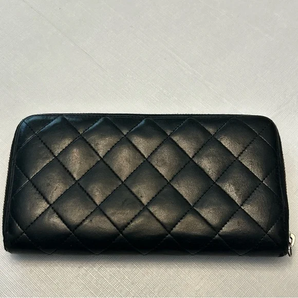 Authentic Chanel Lambskin Leather Quilted Black ZIP Around Wallet S# 20269630 - Picture 13 of 13